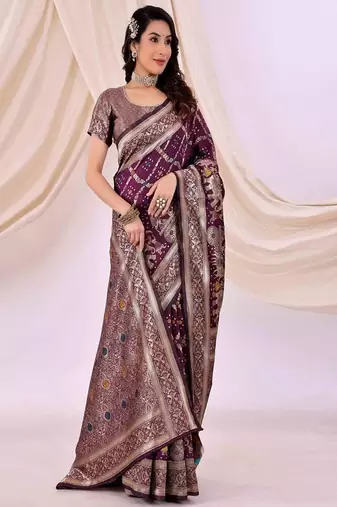 purple art silk saree with kanjeevaram style weave