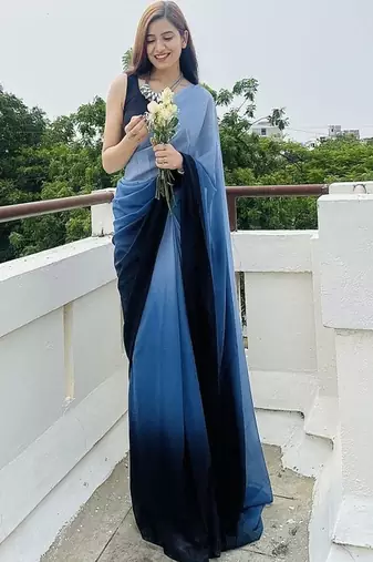 Ombre poly georgette designer saree