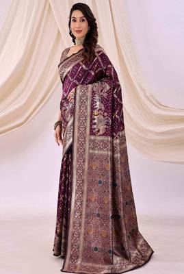 purple art silk saree with kanjeevaram style weave 3