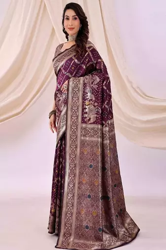 purple art silk saree with kanjeevaram style weave