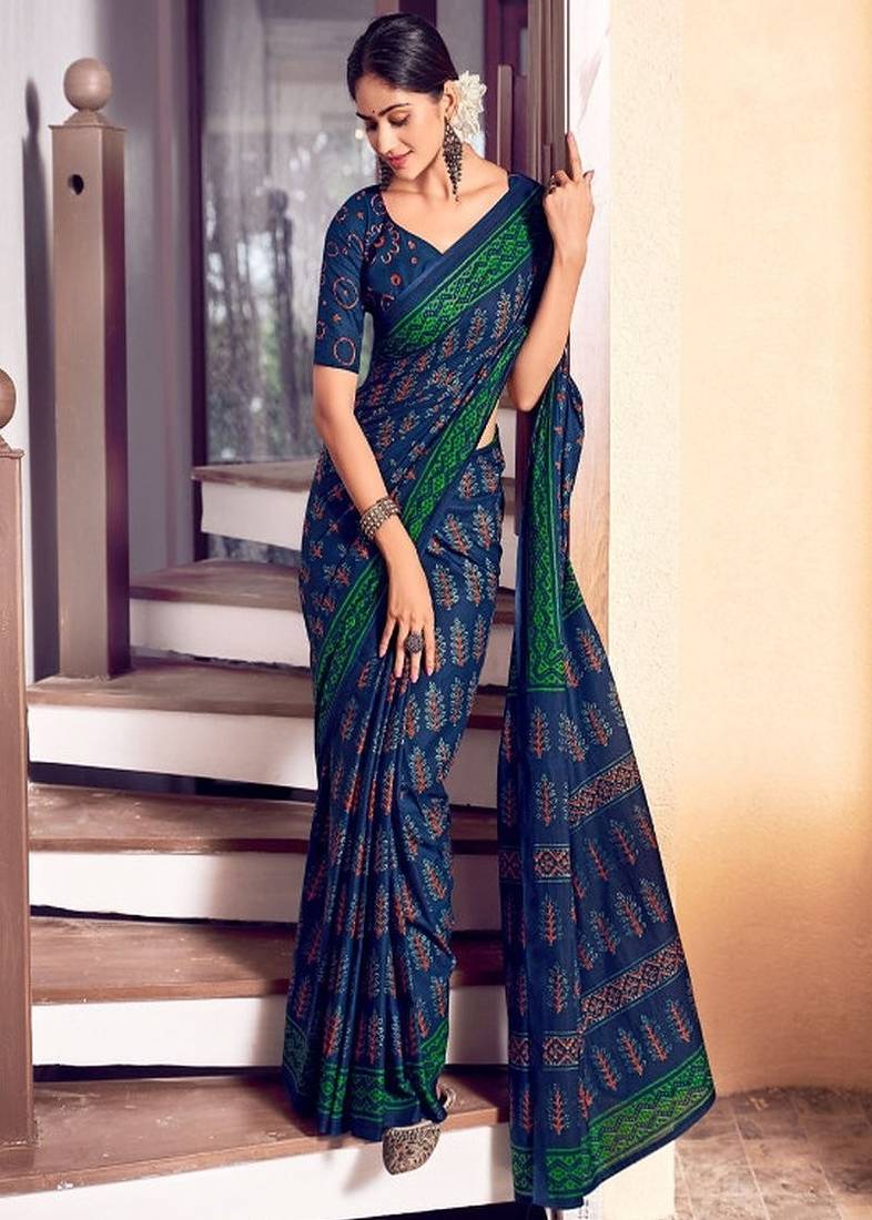 Ajrak block pure cotton bagru saree