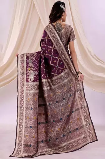 purple art silk saree with kanjeevaram style weave