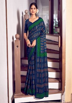 Ajrak block pure cotton bagru saree 2