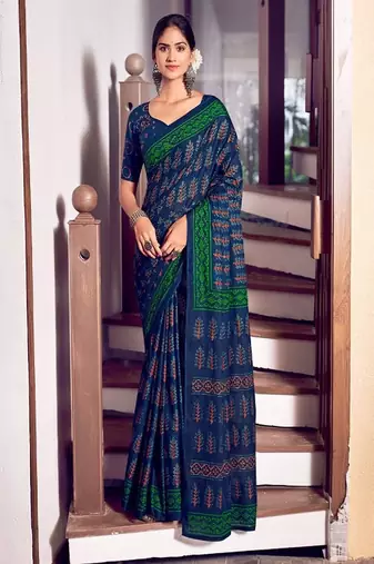 Ajrak block pure cotton bagru saree