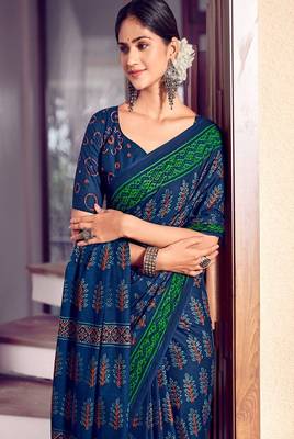 Ajrak block pure cotton bagru saree 3