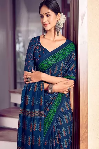 Ajrak block pure cotton bagru saree