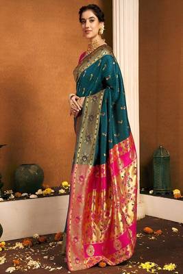 Ethnic motifs woven design zari paithani saree 1