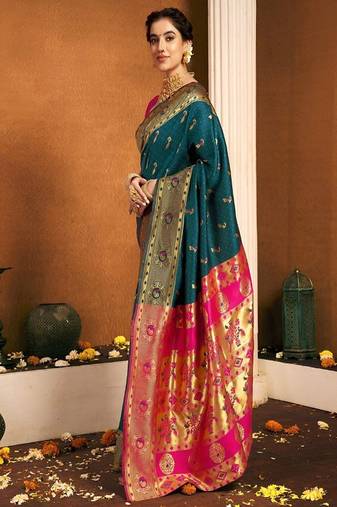 Ethnic motifs woven design zari paithani saree