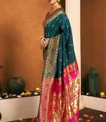 Ethnic motifs woven design zari paithani saree