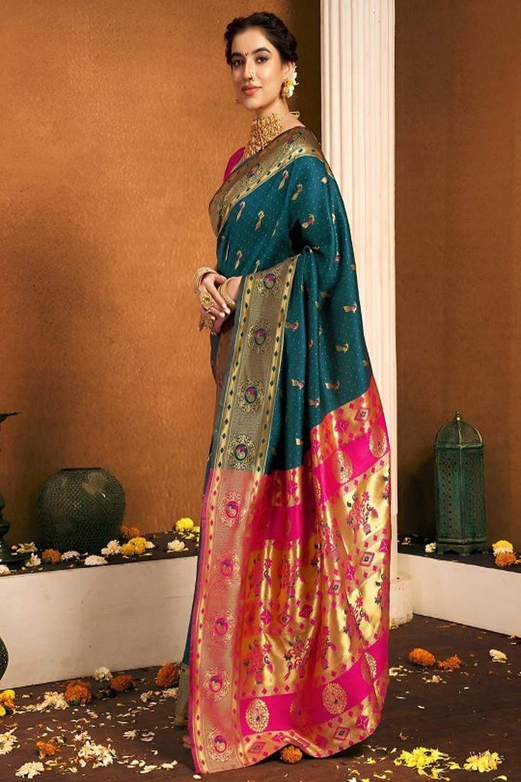 Ethnic motifs woven design zari paithani saree