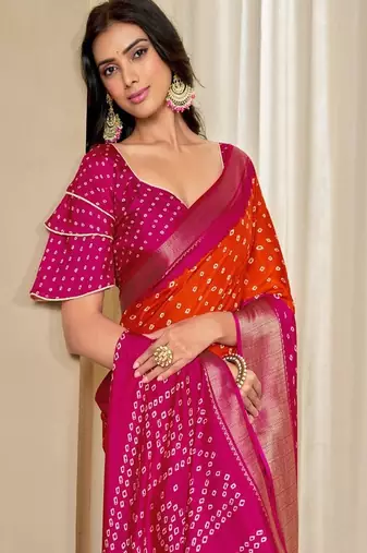 Kalini women dola silk bandhani print zari border saree