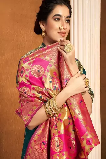 Ethnic motifs woven design zari paithani saree