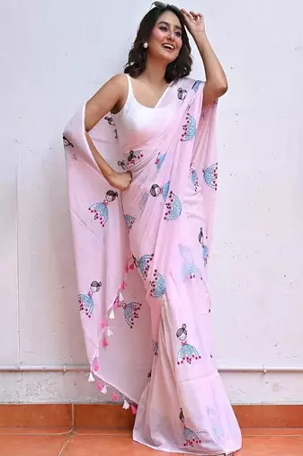 Ethnic motifs block print saree