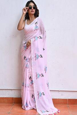 Ethnic motifs block print saree 4