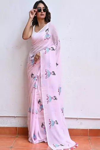 Ethnic motifs block print saree