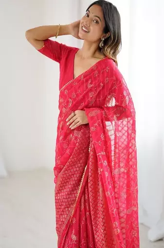 Floral woven design pure georgette sarees with unstitched blouse piece