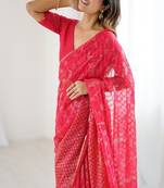 Floral woven design pure georgette sarees with unstitched blouse piece