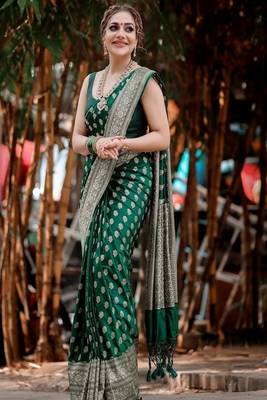 green art silk kanjeevaram saree with woven zari motifs 1