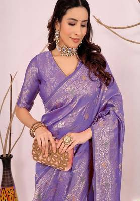 lavender art silk saree with banarasi woven work 1