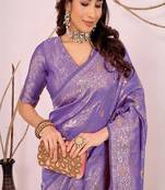 lavender art silk saree with banarasi woven work