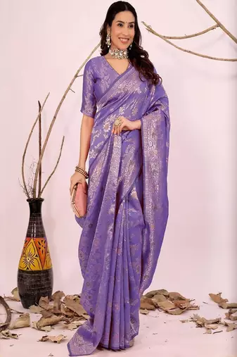lavender art silk saree with banarasi woven work