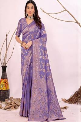 lavender art silk saree with banarasi woven work 3