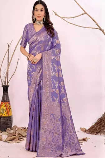 lavender art silk saree with banarasi woven work