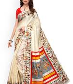 Off-white khadi silk printed khadi saree