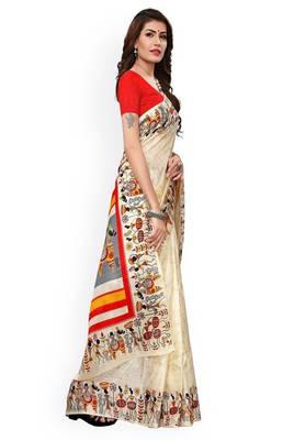 Off-white khadi silk printed khadi saree 2