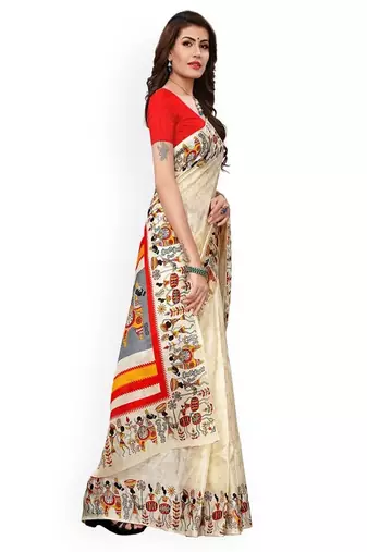Off-white khadi silk printed khadi saree