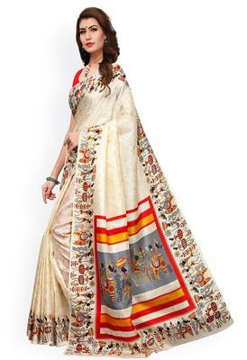 Off-white khadi silk printed khadi saree 3