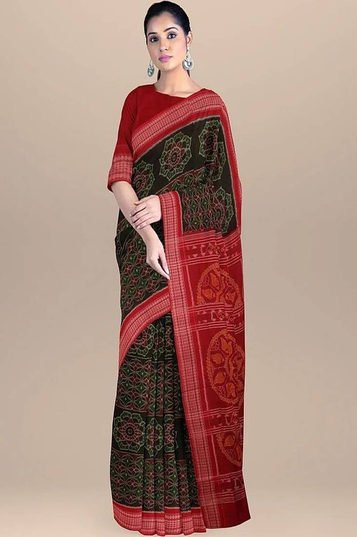 Ethnic motifs pure cotton handloom core saree