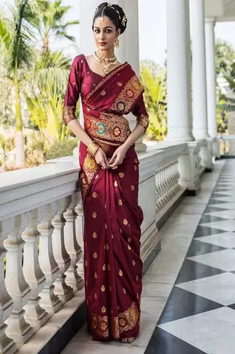 Ethnic motifs zari silk blend heavy work saree