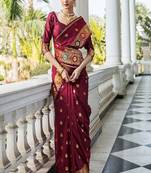 Ethnic motifs zari silk blend heavy work saree