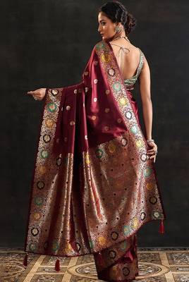 Ethnic motifs zari silk blend heavy work saree 3