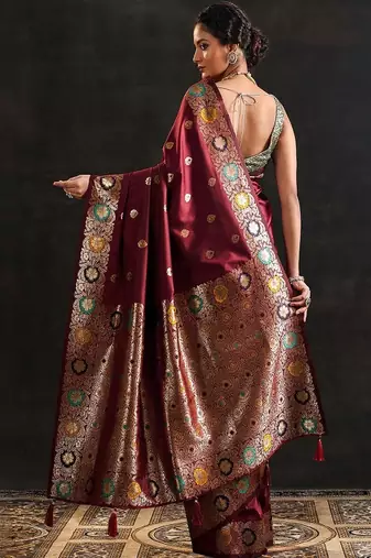 Ethnic motifs zari silk blend heavy work saree