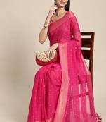Pink & gold-toned floral zari pure chiffon saree
