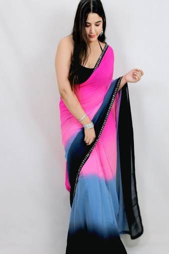 Ombre poly georgette designer saree