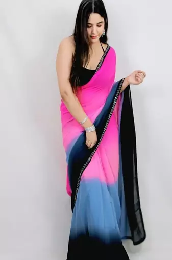 Ombre poly georgette designer saree