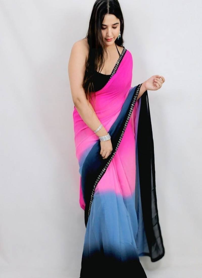 Ombre poly georgette designer saree