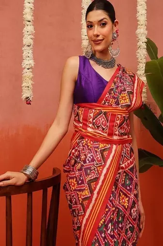 Women ethnic motifs printed zari patola saree