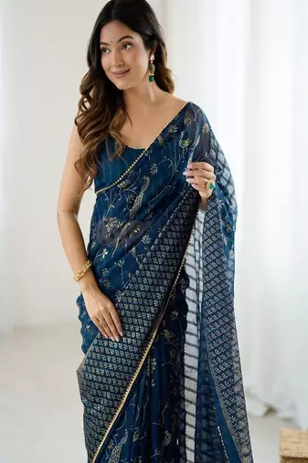 Abstract woven design pure georgette sarees with unstitched blouse piece