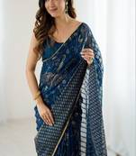 Abstract woven design pure georgette sarees with unstitched blouse piece