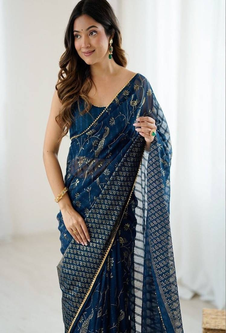 Abstract woven design pure georgette sarees with unstitched blouse piece