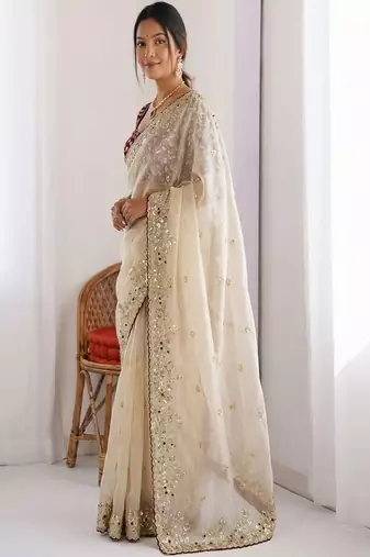 Embellished zari satin heavy work saree