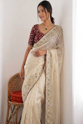 Embellished zari satin heavy work saree 2