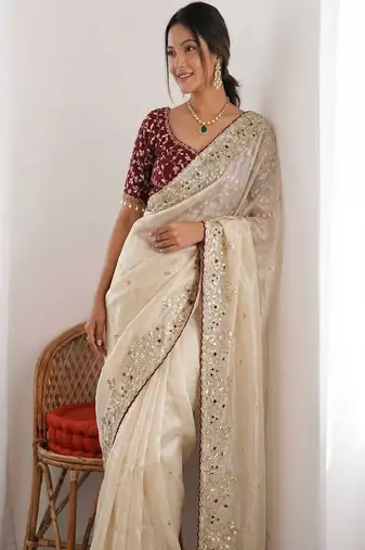 Embellished zari satin heavy work saree