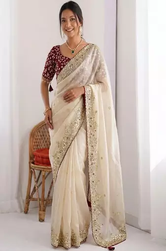 Embellished zari satin heavy work saree