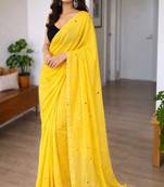 Embellished sequinned pure cotton khadi saree