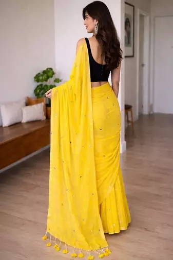 Embellished sequinned pure cotton khadi saree